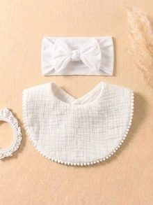 Set de 6 baberos de gasa de algodón de colores caramelo + Set de 6 diademas suaves y amigables con la piel de colores caramelo para bebé, adecuado para uso diario en todas las estaciones - Multicolor - Ver 9