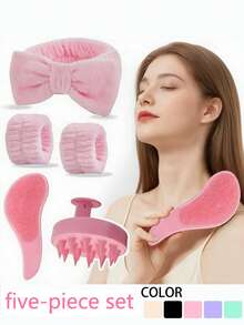 五件套：按摩发刷（带腕带）、硅胶软齿按摩发刷 - 彩色 - 查看 1