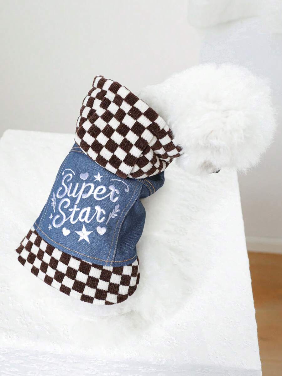 1件宠物衣服，狗狗外套，春夏新款，小型犬服装 - 格子星 - 棕色 - 棕色 - 查看 1