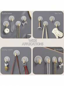 Shell Shaped Wall Hooks, Multi-Purpose Adhesive Hooks For Kitchen, Bathroom, Home Decor, No Drilling Required, With Strong Adhesive Backing For Wall, Bathroom Door, Etc. - Clear - View 3
