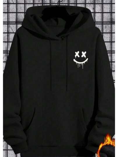 Moletom Unissex Smile Drip – Estilo Streetwear100% Algodão Top Casual Elástico, Tecido Premium, Algodão Premium, Casual, Street.  Outono    Ajuste Regular    Bolso  Malhado  Cordão
