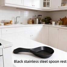 1 pieza/2 piezas Soporte de utensilios de acero inoxidable negro, mantiene los utensilios de cocina en su lugar, adecuado para mostrador, estufa o estación de café, accesorio de cocina, estante para utensilios de mango largo (negro) - Negro - Ver 2