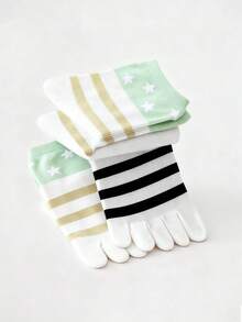 1/2/3/5 Pairs Women Colorful Striped Star Pattern Toe Separator Comfortable Casual Five Finger Socks - Multicolor - View 4
