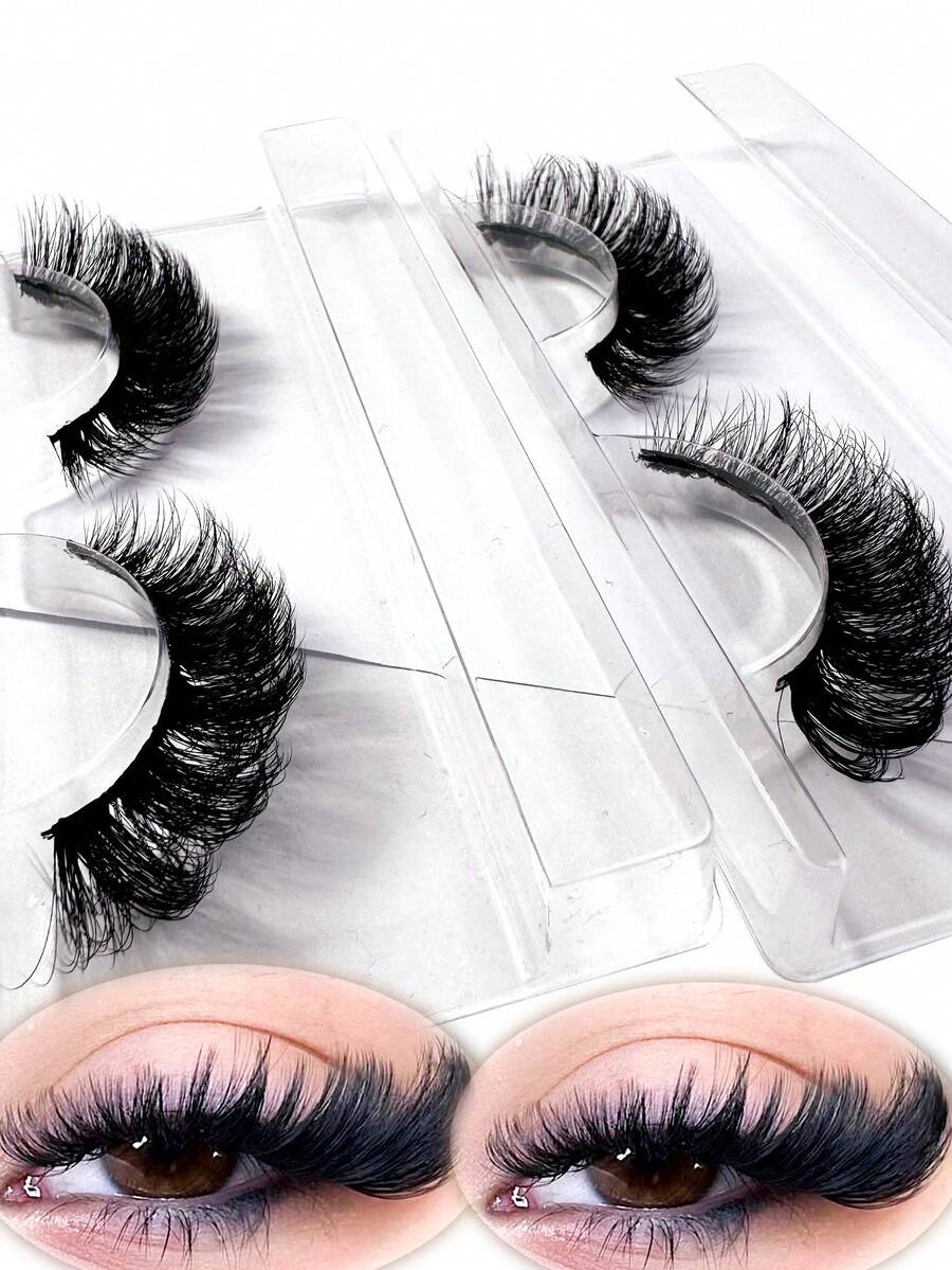 1 Pair Black D-Shape Faux Mink Pink Glitter Paperboard Eyelash Set, 18mm Curled Fluffy Natural Cat Eye False Eyelashes, Suitable For Daily Natural Makeup