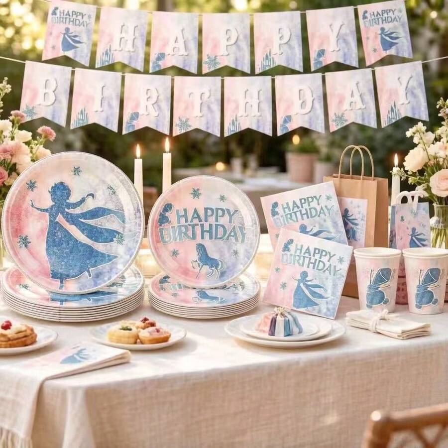 Bộ đồ ăn dùng một lần 51 món của Ice Snow Girl bao gồm 10 đĩa ăn tối, 10 đĩa tráng miệng, 10 cốc giấy, 20 khăn ăn và một khăn trải bàn. Bộ đồ ăn tiện dụng này rất phù hợp cho cắm trại, dã ngoại, tiệc nướng ngoài trời, đám cưới và tiệc sinh nhật. - Nhiều màu - Xem 1