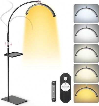LIONVISON Luz de pestañas media luna: Lámpara LED de anillo de 6500K con bandeja - Garra flexible de ganso de 360 °   con soporte de metal duradero - Uso en salón para artistas de pestañas Extensiones de