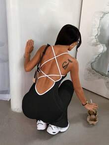 FWH Cross-Back Design With Abdominal Control And Bust Enhancement Effect | Flared Leg Hem Lifting And Leg Lengthening Effect Sports - Black - View 11