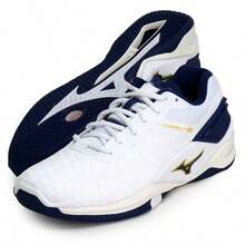 - Zapatos de Balonmano Wave Stealth Neo Security para Interiores amplios Ligeros para Interiores - Blanco/azul marino/oro - Ver 4
