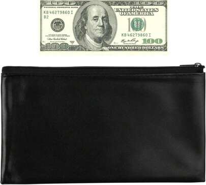 Money Bag, Cash Zipper Pouch, Bank Bags, Cash Wallet, Cosmetic Receipts Coins Storage Bag, Black