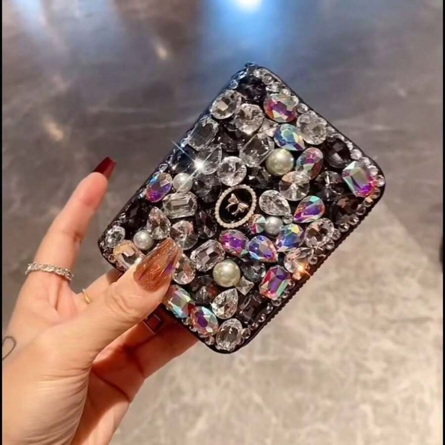 Women's Large Capacity Multi-Card Slot Exquisite High-End New Rhinestone Compact Wallet & Card Holder