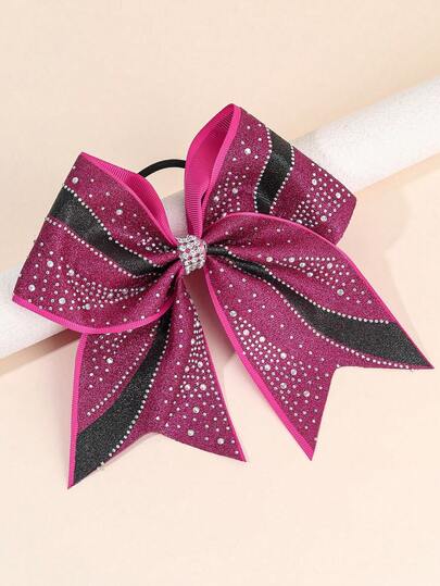 1pc Preppy Cheerleading Large Bow Solid Color Hairband, Tailcoat Rhinestone Decoration Imitation Diamond Elastic Hair Tie School Headband Hair Accessory, Suitable For Daily Use And Sports Events
