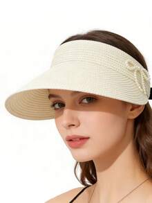 1pc Women's Foldable Sun Hat, Ponytail Hole Beach Hat, Straw Brim Outdoor Sun Protection Hat, Spring/Summer - Multicolor - View 2