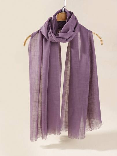 1pc 120g Solid Color Elegant Woven Fabric Women's Fashion Style Faux Linen Tassel Scarf/Shawl
