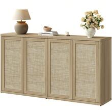 SICOTAS Rattan Sideboard Storage Cabinet - Boho Credenza Coffee Bar Cabinet With Doors & Adjustable Shelves, Large Farmhouse Buffet Console Table For Living Room, Kitchen, Entryway - Amber Oak - View 13