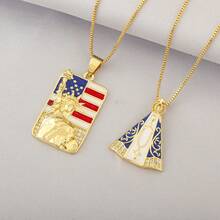 1pc 18k Gold Plated Copper Geometric Pendant Necklace With White Zirconia, Elegant Jewelry Design Symbolizing Freedom & Patriotism - Gold - View 3