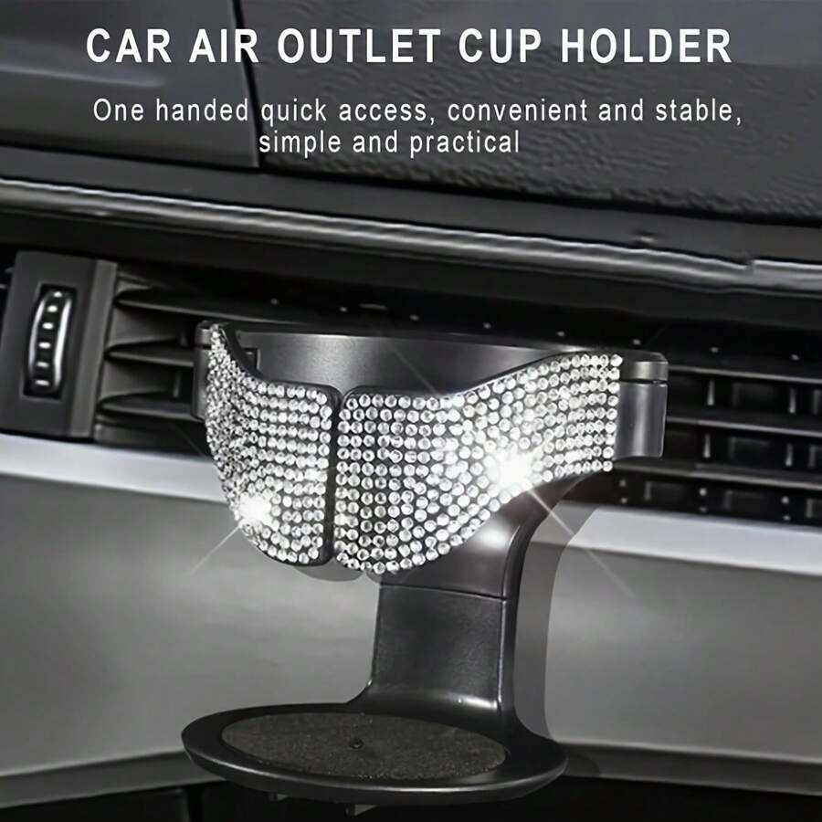 1pc Car Air Vent Cup Holder, Rhinestone Design, Multifunctional Car Beverage Rack, Fashionable Design, Easy To Clean, Suitable For Various Car Models - A - View 1