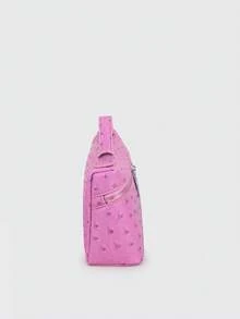 1pc Pink Animal Print PU Leather Square Handbag, Featuring Double Zipper Design, Adjustable Shoulder Strap, Sweet & Fashionable, Suitable For Daily Wear And Shopping - Pink - View 9