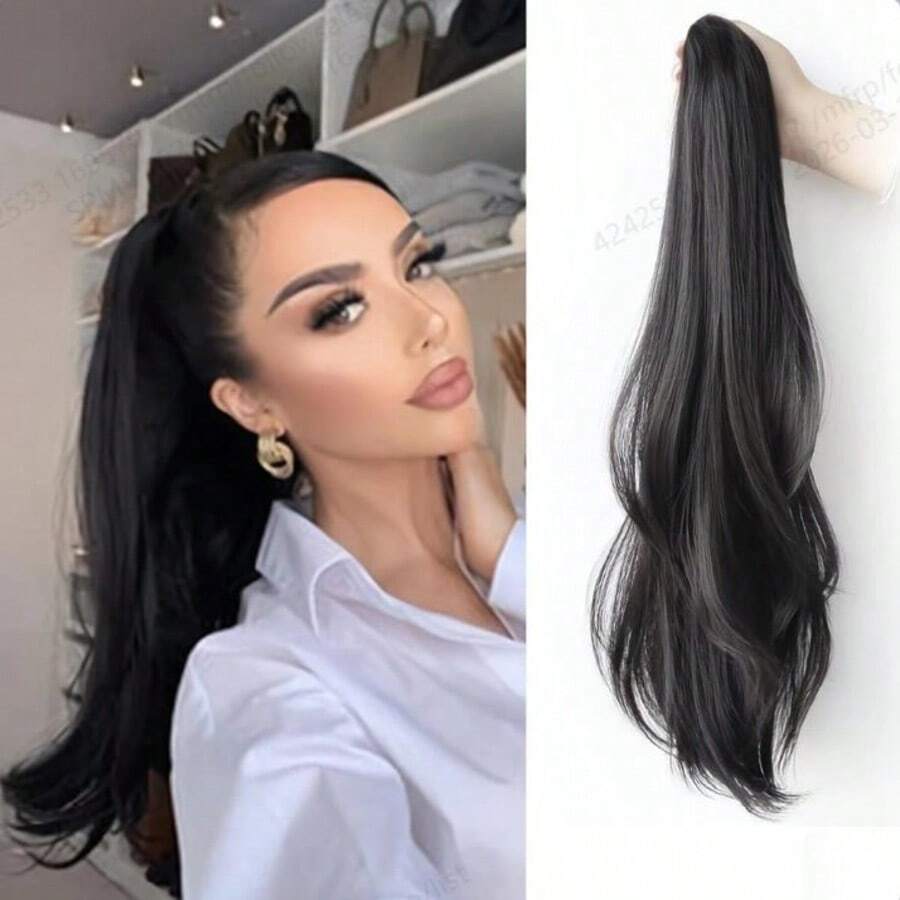 Tóc giả đuôi ngựa dài 18 inch thanh lịch dành cho nữ - Tóc giả thẳng tổng hợp, bồng bềnh và đa năng. - Dark Brown - Xem 1