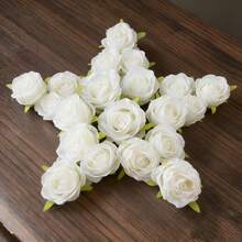 12 piezas de cabezas de flores de rosas blancas artificiales (con cáliz) - Blanco - Ver 2