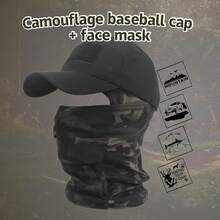 5Pcs/Set Men Hook And Loop Camouflage Baseball Cap+Balaklava Ski Mask + Arm Sleeves Outdoor Adjustable Sunscreen Leisure Hat Spring Autumn Travel Tourism Beach Vacation - Multicolor - View 2