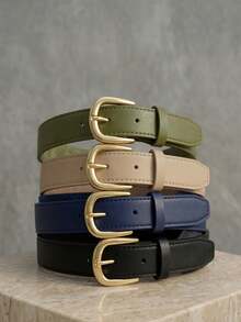 Women's Belt Set With GABI Gold Metallic Buckle In Minimalist Faux Leather - Black/Green/Beige/Blue - View 1