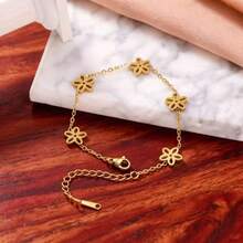 精致镂空花卉迷彩手链，18K镀金不锈钢链手链，女士钛钢首饰 - 金色 - 查看 6