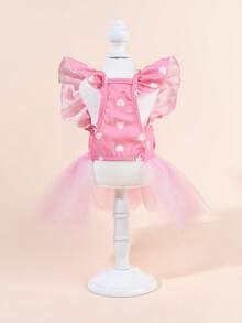 1件可爱宠物薄纱连衣裙，带蝴蝶结，创意印花设计，时尚迷人，适合狗狗和猫咪 - 彩色 - 查看 5