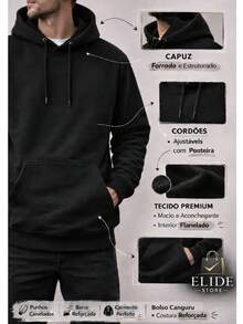 Streetwear Fleece Sweatshirt And Jogger Pants Set, Winter Casual Comfortable Urban Fashion, Minimalist Unisex Casual Complete Outfit, Premium - 黑色 - 查看 7