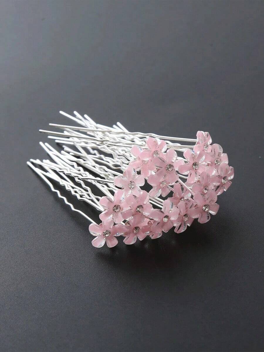 20pcs Women New Style Flower Multi-Color Bridal Headband, Hair Fork, U-Shaped Hairpin, Wedding Hair Accessories, Simple And Versatile, Wedding/Back To School Season Basic Headwear, Bun Hairstyle Set Valentine's Day Valentines - 寶藍色 - 查看 1
