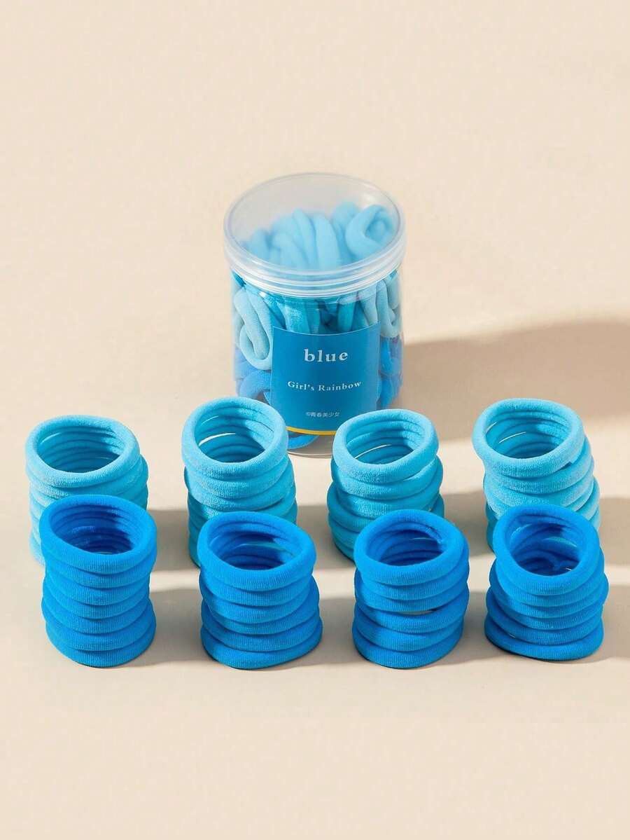 50入女童返校季簡約實用髮圈，日常居家髮飾 - 藍色 - 查看 1