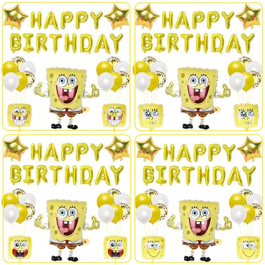 SpongeBob SquarePants Bộ 18 bóng bay bằng giấy bạc, đồ chơi trang trí tiệc sinh nhật chủ đề hoạt hình, trang trí tường tiệc sinh nhật. - Bộ - Xem 1