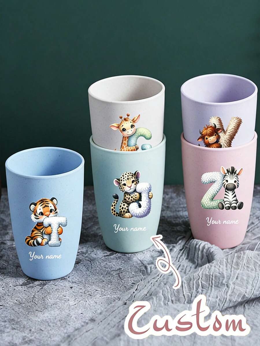 1 pieza Vaso de agua personalizable de alta calidad, súper divertido patrón personalizable de conejo y letra, taza creativa para cepillarse los dientes, taza para enjuagarse la boca en el dormitorio, taza de agua portátil minimalista para parejas, taza gruesa para lavar el cepillo de dientes, adecuada como regalo para amigos o parejas - Multicolor - Ver 1