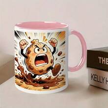 Cherish Simple Moments, Embrace Life's Beauty. Minimalist English Letter Ceramic Cup, Fresh & Healing Pattern, Water Mug, Home Breakfast Cup, Office Coffee Cup, Double-Sided Printing Design - Multicolor - View 5