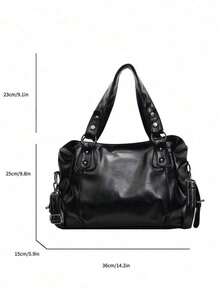 1 pieza Bolso de mano grande de estilo vintage, bolso cruzado de hombro de PU retro, conjunto de bolso y cartera casual para mujer, adecuado para artículos escolares/universitarios, moda callejera y estilo japonés, bolso grande para damas - Negro - Ver 8