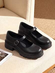 Women's Mary Jane Platform Shoes Closed Toe Chunky Block Low Heel Cute Vacation Shoes Back To School Shoes College Student Shoes - 黑PU - 查看 3