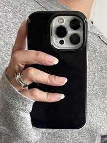1 Cute Simple Solid Color Shockproof Phone Case Compatible With IPhone 17/16/15 Pro Max/13/14/12 Pro Plus/11, Stylish Candy Color Protective Cover - Black Without Letters - View 3