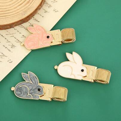 AHCRAFT 1pc מחזיק עטים אוניברסלי ממתכת בעיצוב ארנב, קליפס מתכתי מינימליסטי צבעוני וינטג' עם קפיץ, מתאים למתכנן, מחברת, בית ספר, מורה, תלמיד, ציוד משרדי