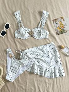 3-Piece Solid Color Tankini Swimwear Set, Wide Strap Design With Underwire For Comfortable Support, Fashionable Beach Style, Perfect For Summer Beach & Pool Parties Vacation White - 黑與白 - 查看 3