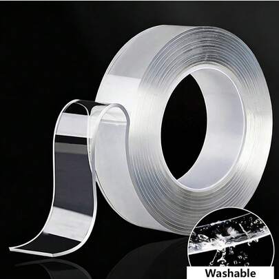1 لفة شريط لاصق شفاف ثنائي الجانب، شريط جيل قابل لإعادة الاستخدام والغسيل، قوي الالتصاق لاستخدامات المنزل والمكتب