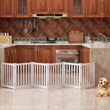 Thickened Solid Wooden Independent Dog Door For Pet Fence, No Assembled Pet Door Indoors, 24 "High X 108" W Ultra Wide Foldable Puppy Barrier Fence, Stairway Pet Isolation Fence - 白色 - 查看 12