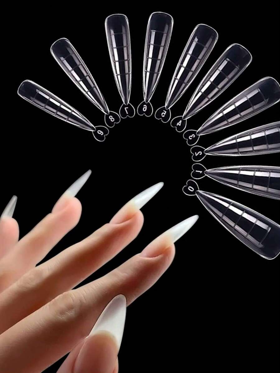 100pcs/Box Dual-Color Nail Extension Mold Set, Nail Salon DIY Home Use Fake Nail Art Sticker Design Supplies (Pointed Dual-Color Mold Set) - Multicolor - View 1