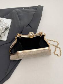 Elegant And Distinctive Fashion Evening Bag, Shiny Handheld Clutch Wallet With Metal Chain Strap, Gift For Women, Suitable For Parties, Dates, Banquets, Matching Various Dresses - Gold - View 12