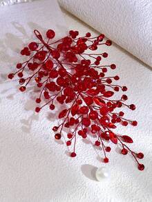 1pc Red Green Rhinestone Bridal Head Piece Shiny Women's Headwear Suitable For Wedding Party And Easter ﻿ - Multicolor - View 7