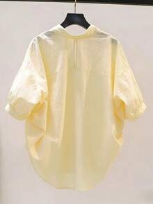 Women's Casual Loose Fit Short Sleeve Shirt, Comfortable And Slimming Loungewear Summer - Light Yellow - View 2