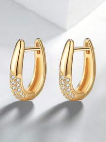 ESBERRY 1 Đôi bông tai vòng tối giản đính đá Zirconia, trang sức bạc 925, thích hợp đeo hàng ngày, quà tặng sinh nhật/Ngày Valentine, món quà trang sức thanh lịch. - Bông tai đính kim cương - Xem 5