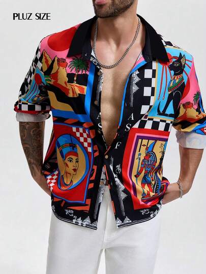 1pc Men's Shirt, Black & Red Floral Print, Lapel Collar, Long Sleeve, Single-Breasted, Casual Plus Size Shirt, Elegant & Successful Men's Jacket - Breathable & Comfortable, Suitable For Beach, Vacation, Work, Daily Wear, Party, Banquet, Wedding And Other Occasions, Ideal Gift For Boyfriend, Husband, Father, Father's Day And Other Holidays