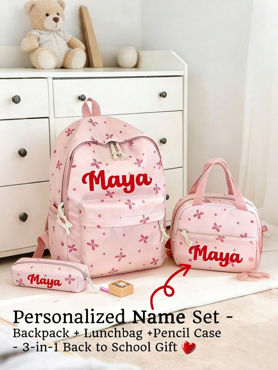 Set de 3 piezas Mochila personalizada para niños, regalo personalizado de vuelta al colegio, incluye bolsa de almuerzo y estuche para lápices, diseño lindo de lazo/trébol, mochila impermeable para niñas, regalo de vuelta al colegio/cumpleaños. Mochila escolar para niñas de gran capacidad con bolsa de almuerzo, bolsillos y estuche para lápices, mochila escolar con estampado degradado. Cabe laptop de 15.6 pulgadas, bolsillos multifuncionales. Adecuado para viajes al aire libre, vuelta al colegio, actividades al aire libre y uso diario. - Multicolor - Ver 1