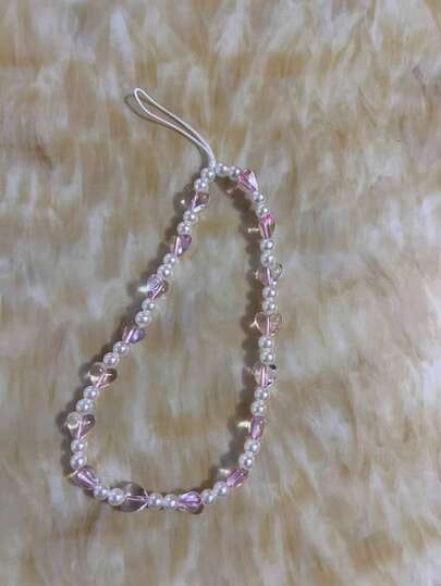 新款DIY串珠心形手机挂绳，创意手机壳吊坠，可爱情侣包包装饰