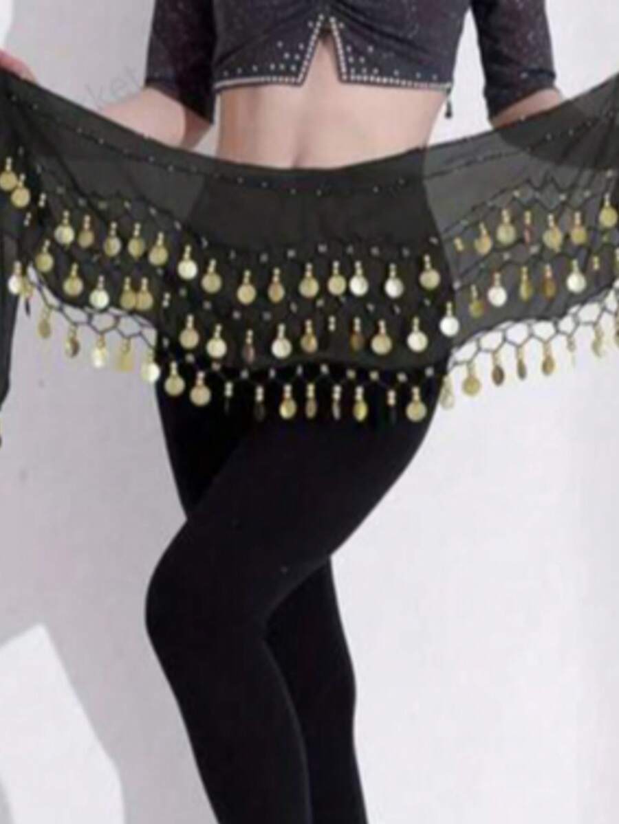 1件装女士肚皮舞服装，亮片流苏三角肚皮舞臀巾，泰式/阿拉伯舞裙腰带 - 彩色 - 查看 1