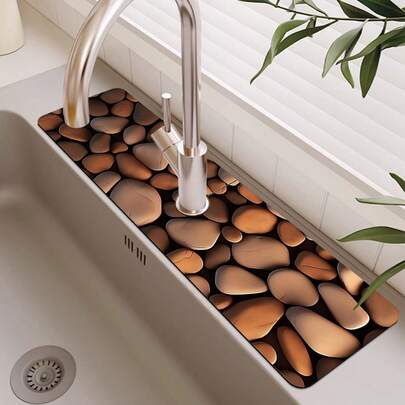 1pc, 2D Pattern Faucet Absorbent Pad-Diatomite, Suitable For Kitchen And Bathroom Sink Countertops, Moisture-Proof Kitchen Gadgets.